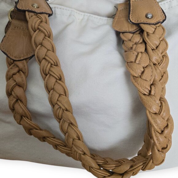 XOXO Floral Canvas Tote Bag Braided Faux Leather Handles - Picture 6 of 12